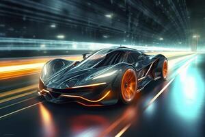 Fast Shutter Speed Creates Dynamic and Action Packed Image of Futuristic Car. AI Generative photo