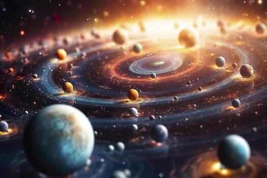 Our 3d Solar system with planets in orbits path. AI Generative photo