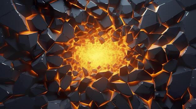 Abstract geometric background. Explosion power design with the crushing surface. 3d illustration. AI Generative photo