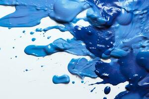 Close up of blue paint shapes on white background with copy space. AI Generative photo