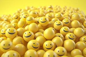 Happy and laughing emoticons 3d rendering background, social media and communications concept. AI Generative photo