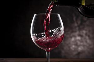 Pouring red wine into a wine glass. AI Generative photo