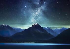 The milky rising in the night sky over the mountains, landscapes, AI Generative photo