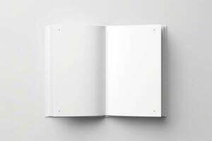 blanco abrió libro Bosquejo, parte superior vista, aislado en blanco antecedentes. generativo ai foto
