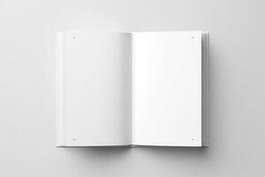 Blank opened book mockup, top view, isolated on white background. Generative AI photo