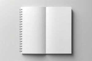 Blank opened book mockup, top view, isolated on white background. Generative AI photo