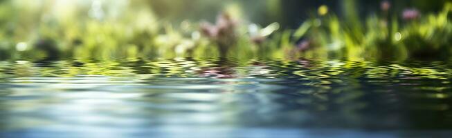 borroso imagen de natural antecedentes desde agua y plantas. generativo ai foto