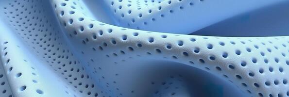 Breathable fabric dry light blue soft mesh holes floating light blue background. Generative AI photo