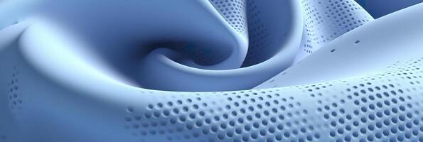 Breathable fabric dry light blue soft mesh holes floating light blue background. Generative AI photo