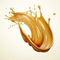 Caramel sauce, Liquid syrup splash, sugar candy caramel or melted toffee, 3d. Generative AI photo