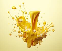 Cheese sauce splashing in the air with cheddar cheese, 3d rendering. Generative AI photo