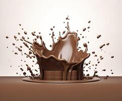 Chocolate splash with a podium, mockup background for milk product display, 3d. Generative AI photo