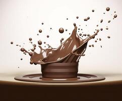 Chocolate splash with a podium, mockup background for milk product display, 3d. Generative AI photo