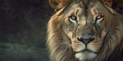 cerca arriba de un africano león. generativo ai foto