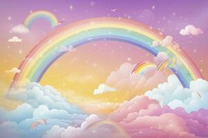 Fantasy sky rainbow. Fairy skies rainbows colors, magic landscape and dream sky. Generate Ai photo