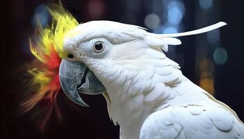 Digital photo manipulation of a white parrot. Generative AI