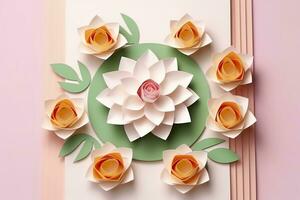 Lotus Flowers. A Shadow Box Paper Craft. Generative AI photo