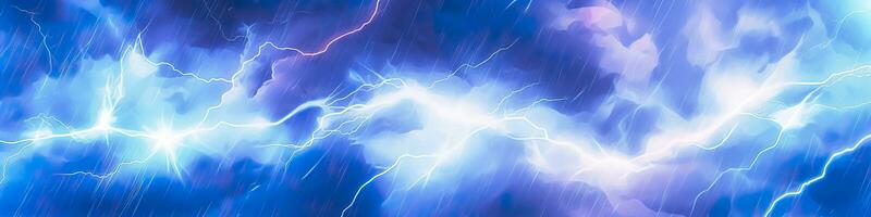 Anime horizontal blue lightning background. Anime cartoon light colors. Generative AI photo