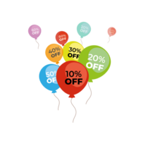 Colorful Discounts Baloons. Sale concept icons for shop, retail. Fashion Birthday illustration. Baloon sale poster png