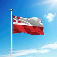 Waving flag of Utrecht is a state of Netherlands on flagpole photo