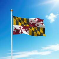 Waving flag of Maryland is a state of United States on flagpole photo