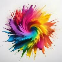 Colored powder explosion on a white background. Colorful explode. Paint holi AI Generated photo