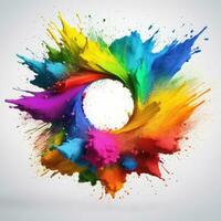 Colored powder explosion on a white background. Colorful explode. Paint holi AI Generated photo