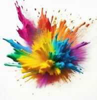 Colored powder explosion on a white background. Colorful explode. Paint holi AI Generated photo