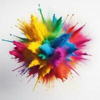 Colored powder explosion on a white background. Colorful explode. Paint holi AI Generated photo