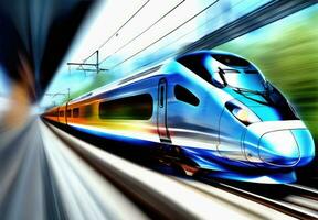 photo of high speed modern commuter train, motion blur AI Generated