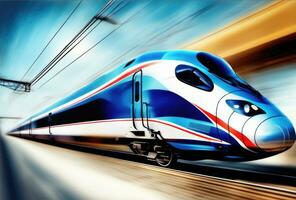 photo of high speed modern commuter train, motion blur AI Generated