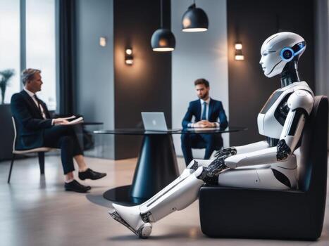 AI robot waiting for a job interview. Modern technologies, robot versus human AI Generated photo