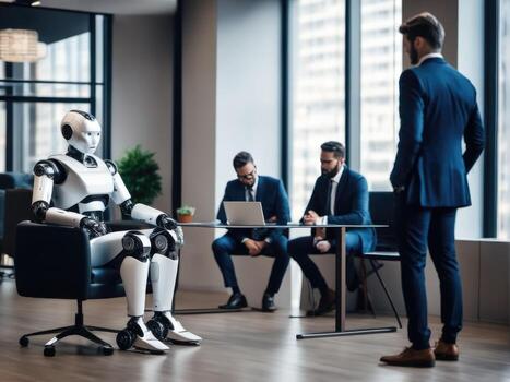AI robot waiting for a job interview. Modern technologies, robot versus human AI Generated photo
