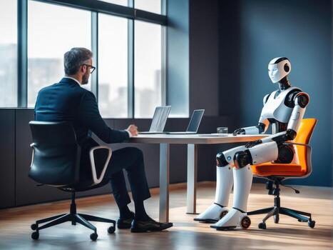 AI robot waiting for a job interview. Modern technologies, robot versus human AI Generated photo