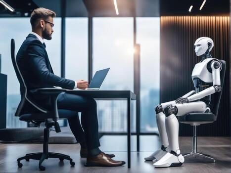AI robot waiting for a job interview. Modern technologies, robot versus human AI Generated photo
