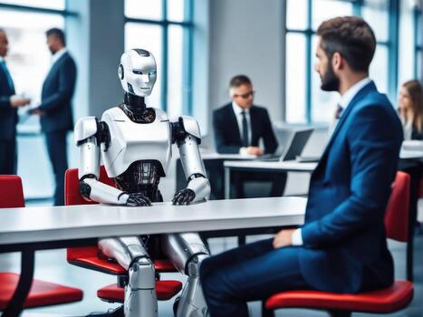 AI robot waiting for a job interview. Modern technologies, robot versus human AI Generated photo