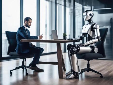 AI robot waiting for a job interview. Modern technologies, robot versus human AI Generated photo
