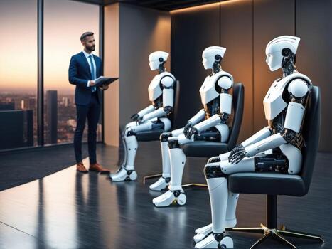 AI robot waiting for a job interview. Modern technologies, robot versus human AI Generated photo