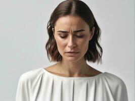 Sad desperate grieving crying woman with tears eyes AI Generated photo