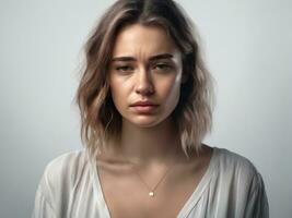 Sad desperate grieving crying woman with tears eyes AI Generated photo