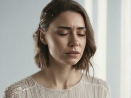 Sad desperate grieving crying woman with tears eyes AI Generated photo