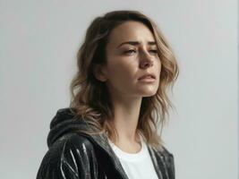 Sad desperate grieving crying woman with tears eyes AI Generated photo