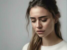 Sad desperate grieving crying woman with tears eyes AI Generated photo