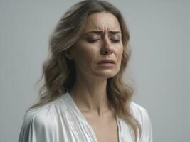 Sad desperate grieving crying woman with tears eyes AI Generated photo