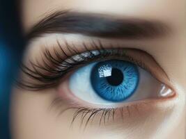 Close up detail beautiful eye macro, fashion naturel makeup AI Generated photo