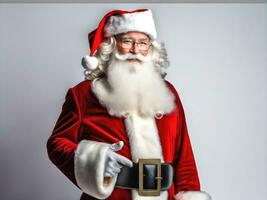 estudio foto de Papa Noel claus en blanco antecedentes ai generado