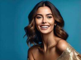 Surprised happy beautiful woman. AI Generated photo