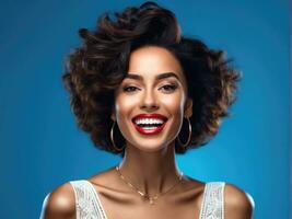 Surprised happy beautiful woman. AI Generated photo