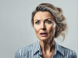 Shocked and scared young woman standing isolated AI Generated photo