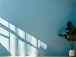 Light blue wall with Blurred shadow from leaves. AI Generated photo